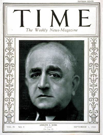 TIME Magazine Cover: Adolph S. Ochs -- Sep. 1, 1924