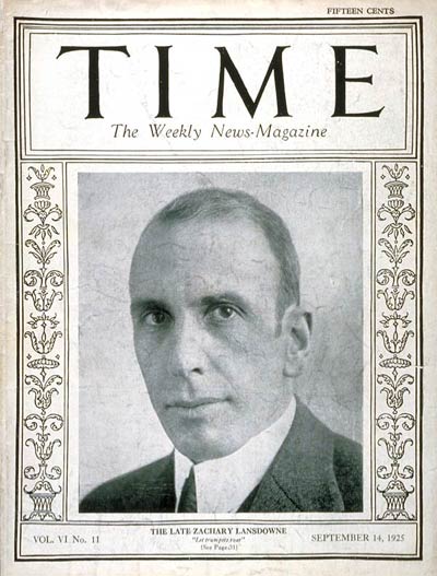 TIME Magazine Cover: Zachary Lansdowne -- Sep. 14, 1925