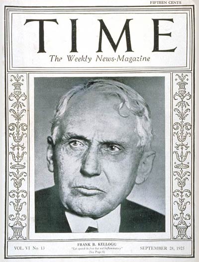 TIME Magazine Cover: Frank B. Kellogg -- Sep. 28, 1925