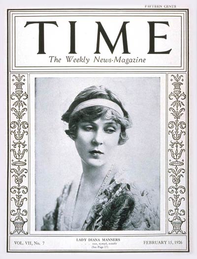 TIME Magazine Cover: Lady Diana Manners -- Feb. 15, 1926