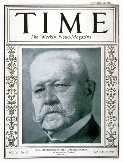 TIME Magazine Cover: Paul von Hindenburg -- Mar. 22, 1926
