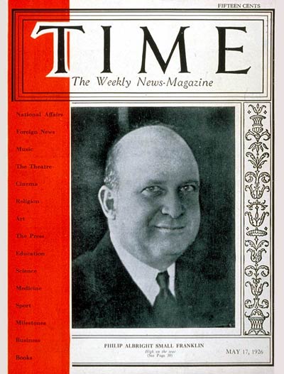 TIME Magazine Cover: Philip A.S. Franklin -- May 17, 1926