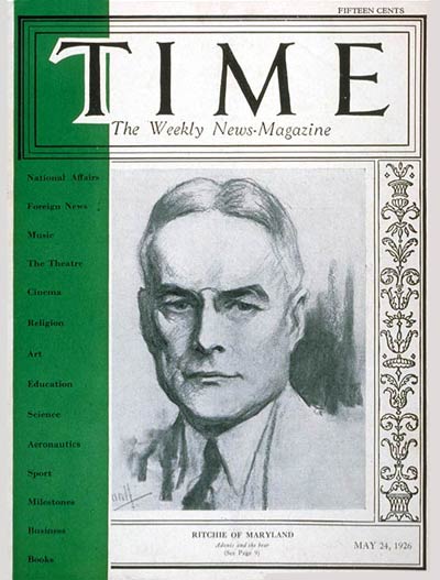 TIME Magazine Cover: Albert C. Ritchie -- May 24, 1926