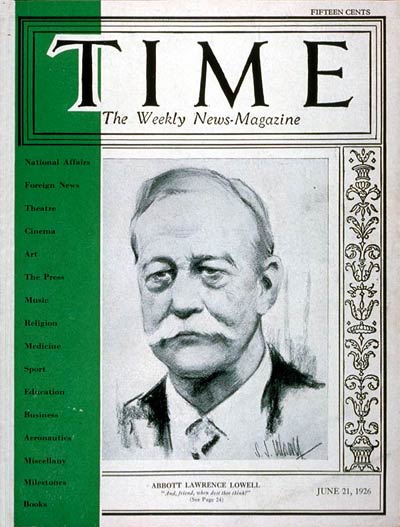 TIME Magazine Cover: A. Lawrence Lowell -- June 21, 1926