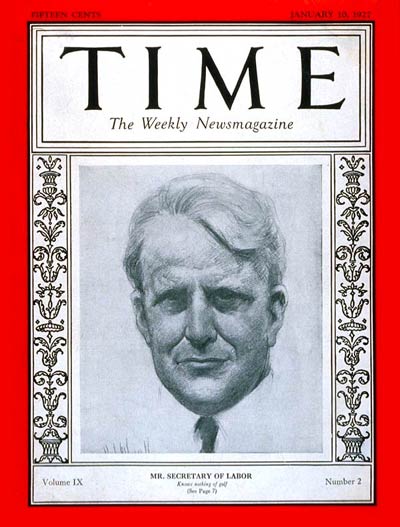 TIME Magazine Cover: James J. Davis -- Jan. 10, 1927
