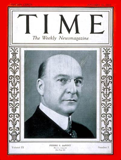 TIME Magazine Cover: Pierre S. DuPont -- Jan. 31, 1927