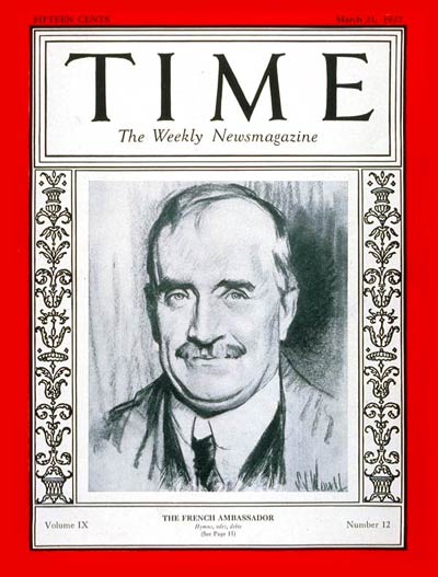 TIME Magazine Cover: Paul Claudel -- Mar. 21, 1927