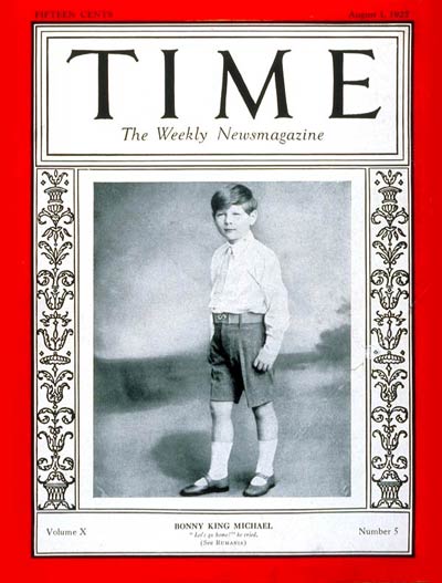 TIME Magazine Cover: King Michael I -- Aug. 1, 1927