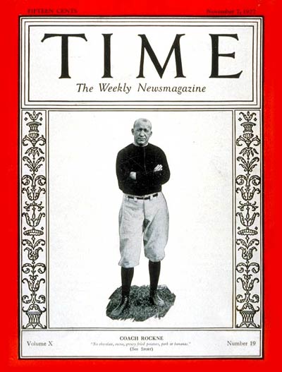 TIME Magazine Cover: Knute Rockne -- Nov. 7, 1927