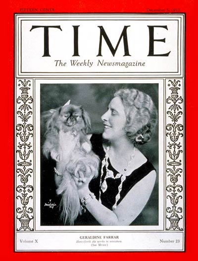 TIME Magazine Cover: Geraldine Farrar -- Dec. 5, 1927
