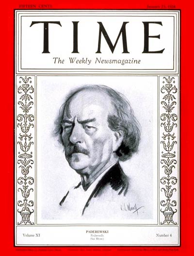 TIME Magazine Cover: Ignace Jan Paderewski -- Jan. 23, 1928
