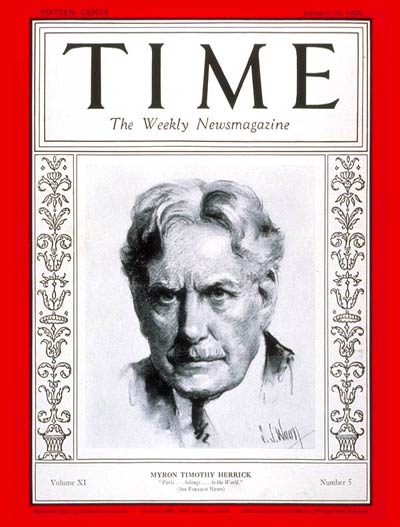 TIME Magazine Cover: Myron T. Herrick -- Jan. 30, 1928