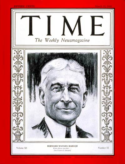 TIME Magazine Cover: Bernard M. Baruch -- Mar. 12, 1928