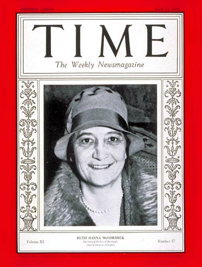 TIME Magazine Cover: Ruth H. McCormick -- Apr. 23, 1928