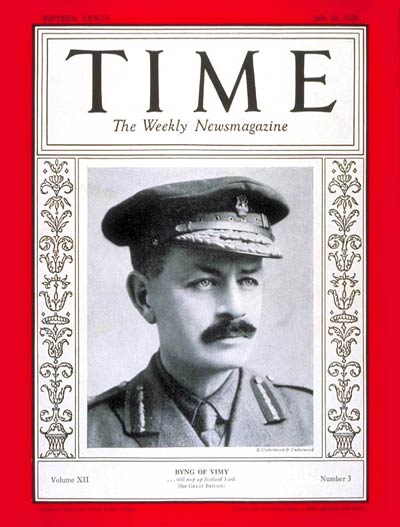 TIME Magazine Cover: Julian H.G. Byng -- July 16, 1928