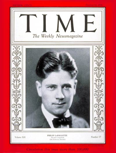 TIME Magazine Cover: Philip LaFollette -- Oct. 22, 1928