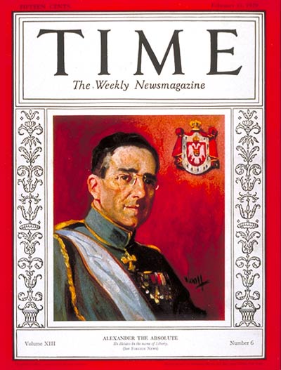 TIME Magazine Cover: King Alexander -- Feb. 11, 1929