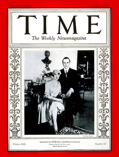 TIME Magazine Cover: Crown Prince Olaf and Princess Märtha -- Mar. 25, 1929