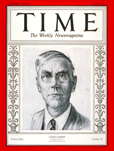 TIME Magazine Cover: Senator Reed Smoot -- Apr. 8, 1929
