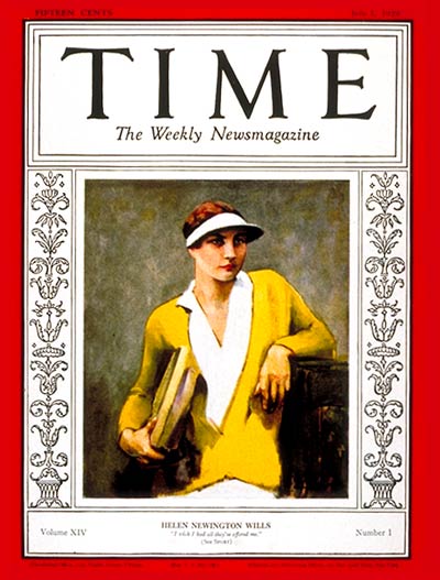 TIME Magazine Cover: Helen Wills -- July 1, 1929