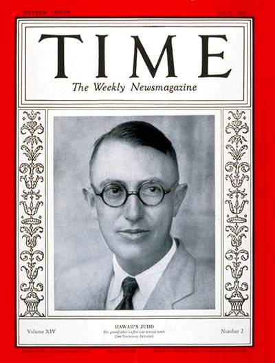 TIME Magazine Cover: Governor Lawrence Judd -- July 8, 1929