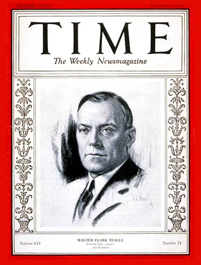 TIME Magazine Cover: Walter C. Teagle -- Dec. 9, 1929