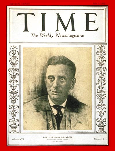 TIME Magazine Cover: Louis D. Brandeis - July 7, 1930 - Law