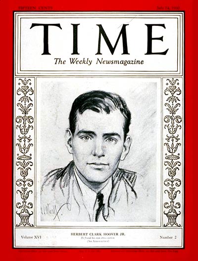 TIME Magazine Cover: Herbert Hoover Jr. -- July 14, 1930