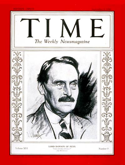 TIME Magazine Cover: Lord Dawson -- Sep. 1, 1930