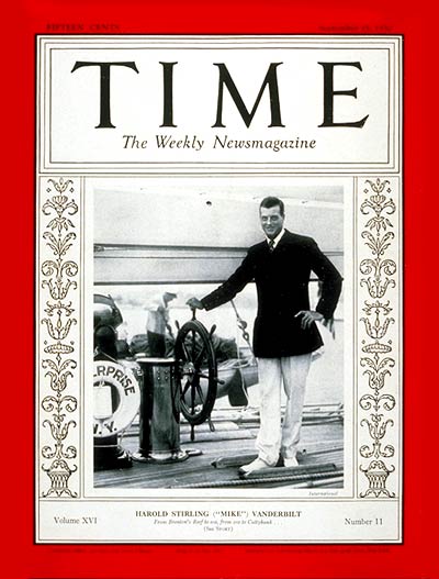 TIME Magazine Cover: Harold S. Vanderbilt -- Sep. 15, 1930