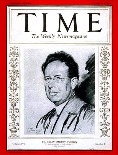 TIME Magazine Cover: Harry Emerson Fosdick -- Oct. 6, 1930