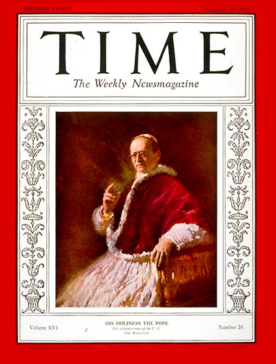 TIME Magazine Cover: Pope Pius XI -- Dec. 29, 1930