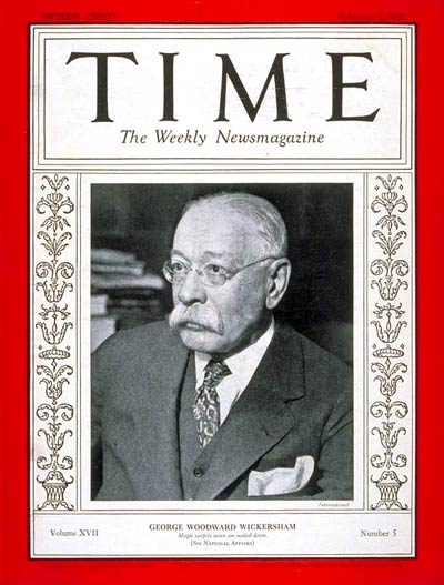 TIME Magazine Cover: George Wickersham -- Feb. 2, 1931