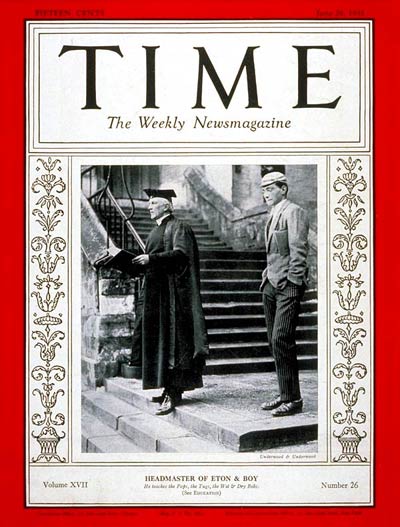 TIME Magazine Cover: Reverend Cyril Alington -- June 29, 1931