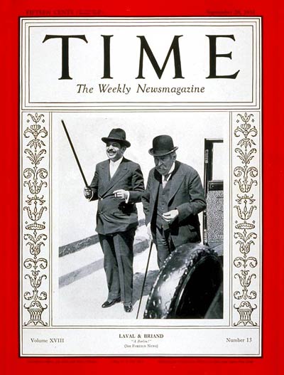TIME Magazine Cover: Pierre Laval & Aristide Briand -- Sep. 28, 1931