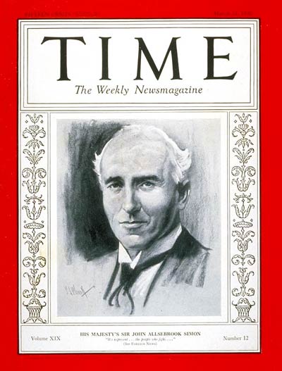 TIME Magazine Cover: Sir John A. Simon -- Mar. 21, 1932