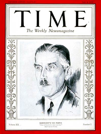 TIME Magazine Cover: Franz von Papen -- July 4, 1932