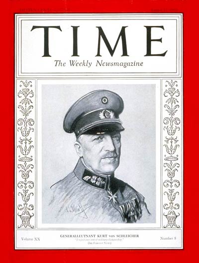 TIME Magazine Cover: General von Schleicher -- Aug. 22, 1932