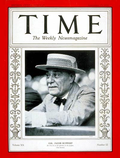 TIME Magazine Cover: Colonel Jacob Ruppert -- Sep. 19, 1932