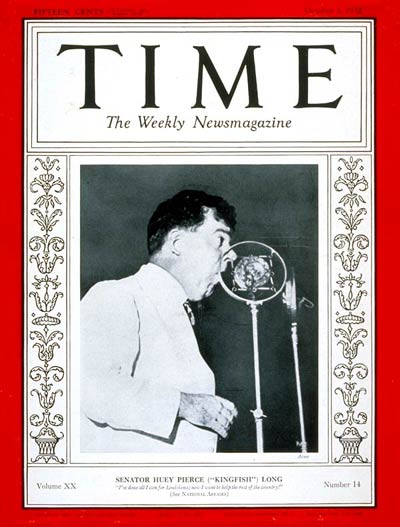 TIME Magazine Cover: Senator Huey P. Long -- Oct. 3, 1932