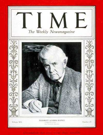 TIME Magazine Cover: Henry T. Rainey -- Dec. 19, 1932