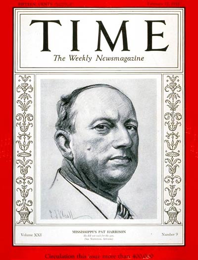 TIME Magazine Cover: Senator Pat Harrison -- Feb. 27, 1933