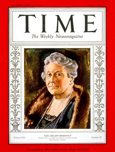 TIME Magazine Cover: Sara Delano Roosevelt -- Mar. 6, 1933