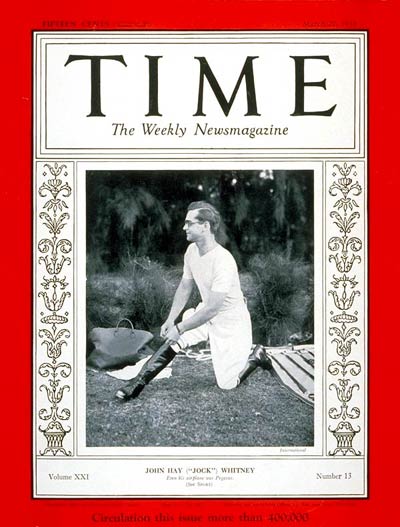 TIME Magazine Cover: John Hay Whitney -- Mar. 27, 1933