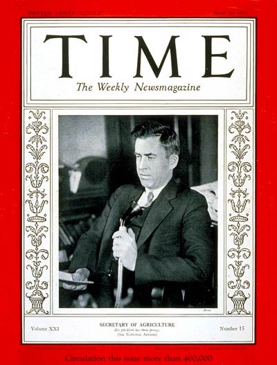 TIME Magazine Cover: Henry A. Wallace -- Apr. 10, 1933