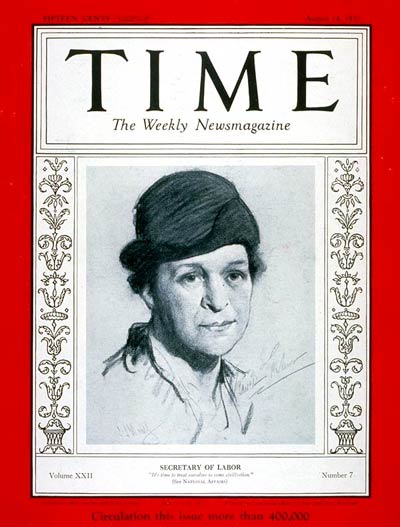 TIME Magazine Cover: Frances Perkins -- Aug. 14, 1933