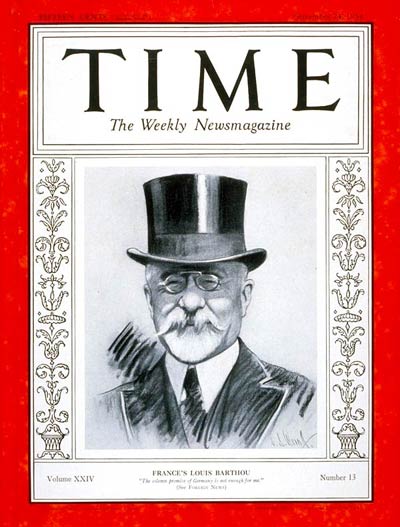 TIME Magazine Cover: Louis Barthou -- Sep. 24, 1934