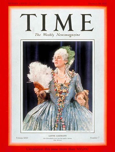 TIME Magazine Cover: Lotte Lehman -- Feb. 18, 1935