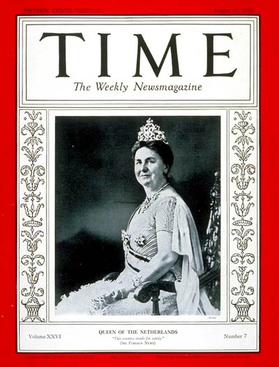 TIME Magazine Cover: Queen Wilhelmina -- Aug. 12, 1935