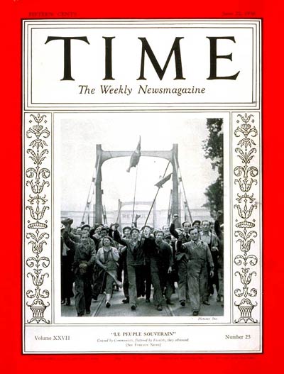 TIME Magazine Cover: French Strikers -- June 22, 1936
